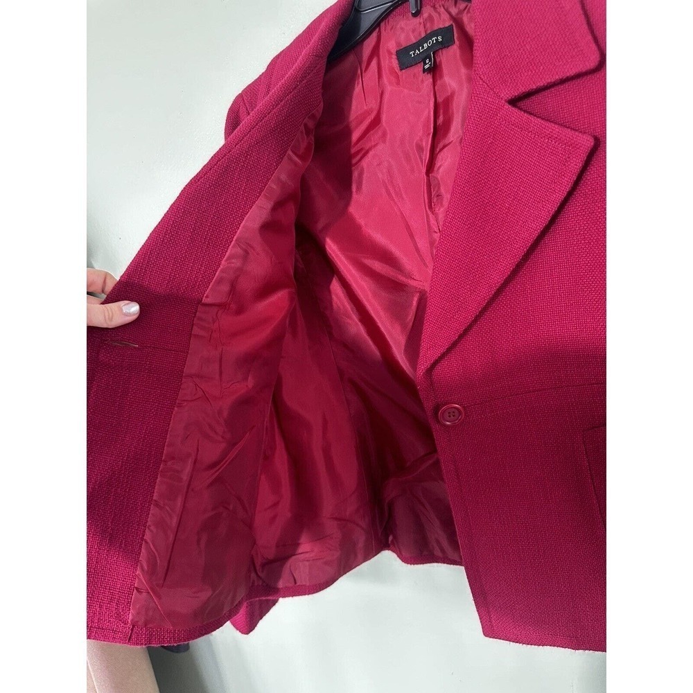 Talbots Sz 10 Blazer Red Tweed BOne Button Cotton Classic Office Career Magenta﻿ - Picture 9 of 9